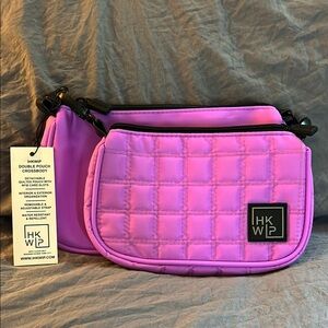Vibrant Pink Quilted Crossbody Bag with Black Accents